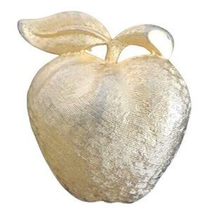 Vintage Coro Signed Brushed Gold Tone Apple Brooch Pin Estate Sale Fruit Jewelry